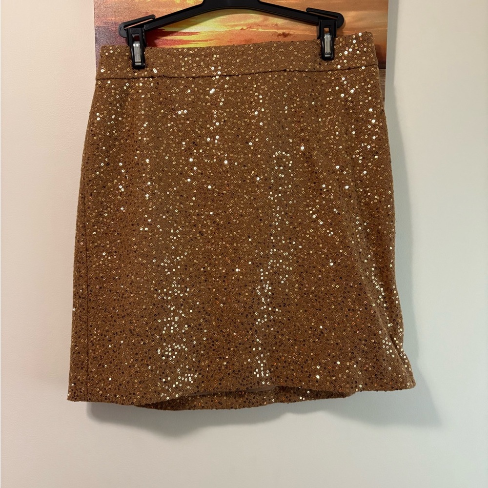 Loft Sequin wool Skirt gold brown fancy NWT
